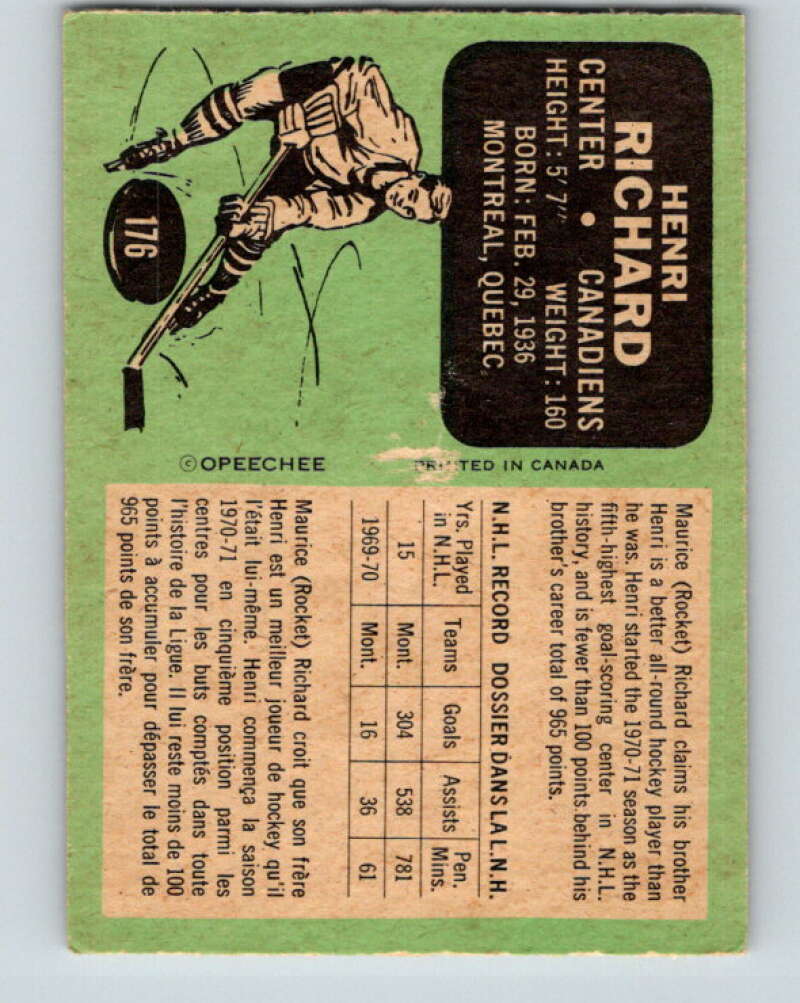 1970-71 O-Pee-Chee #176 Henri Richard Montreal Canadiens V2855