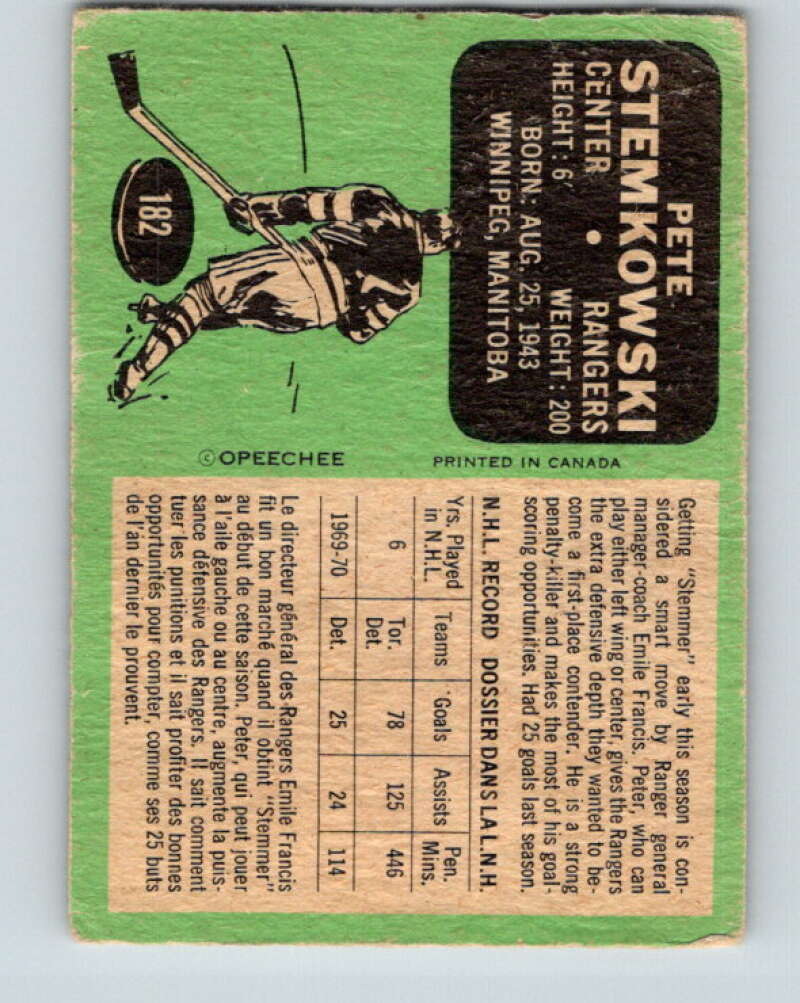 1970-71 O-Pee-Chee #183 Gilles Villemure New York Rangers V2889