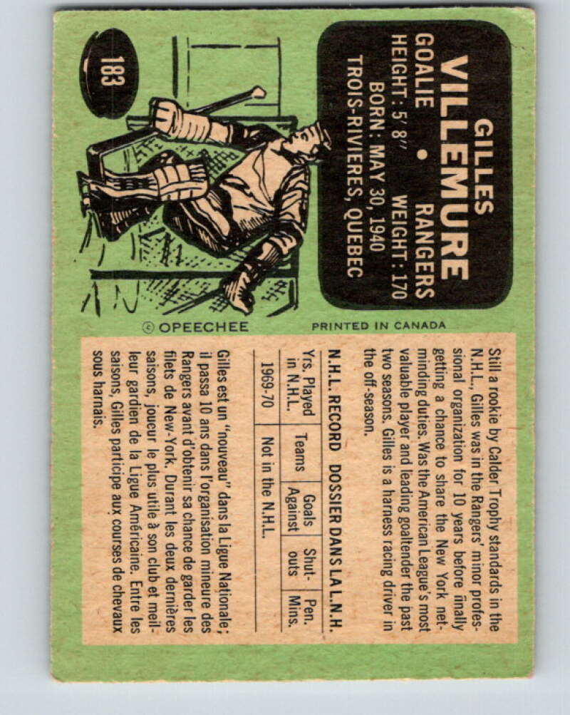 1970-71 O-Pee-Chee #184 Rod Seiling New York Rangers V2893