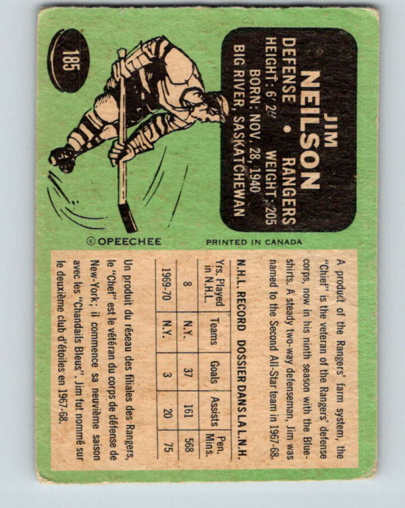 1970-71 O-Pee-Chee #185 Jim Neilson New York Rangers V2897