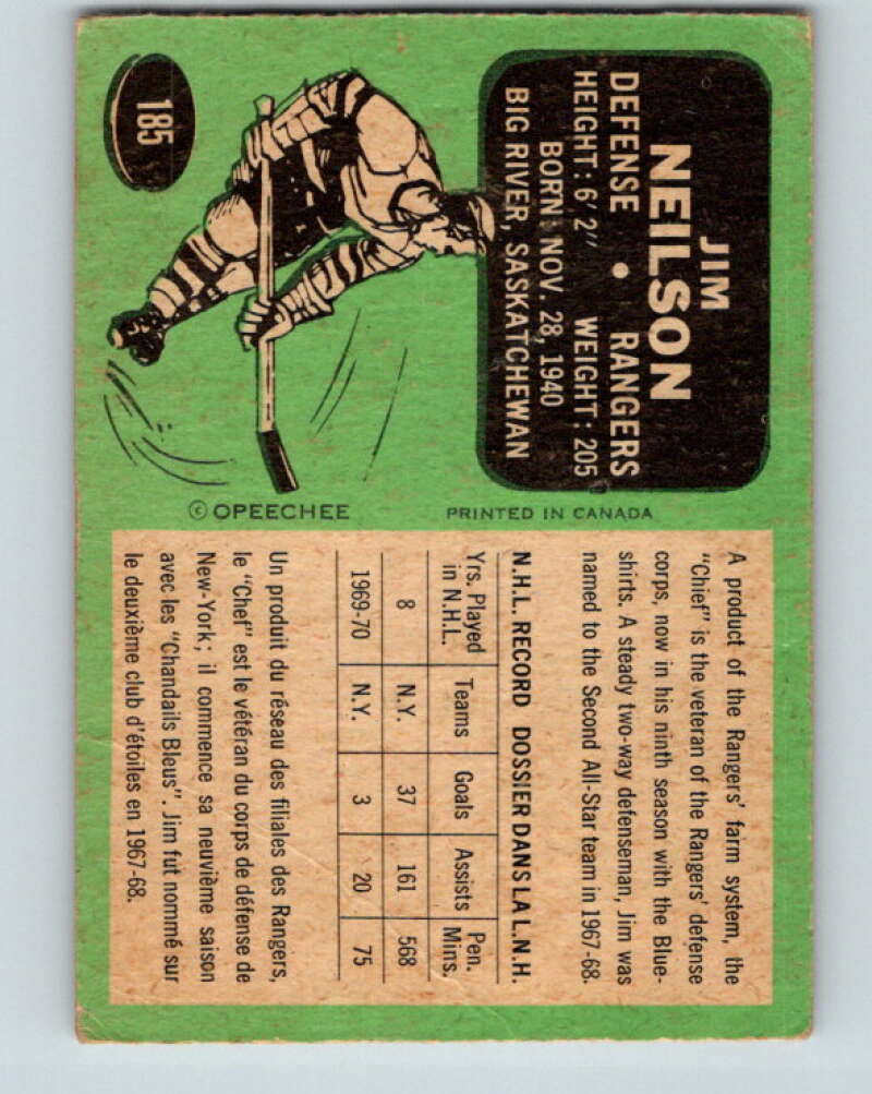 1970-71 O-Pee-Chee #185 Jim Neilson New York Rangers V2898