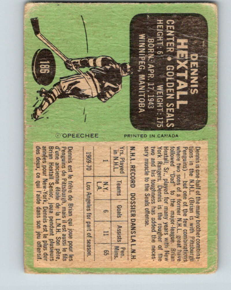 1970-71 O-Pee-Chee #186 Dennis Hextall California Golden Seals V2900