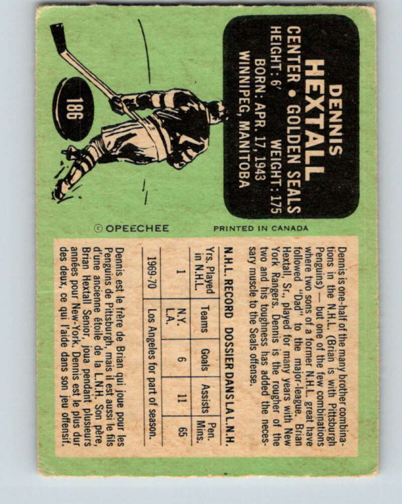 1970-71 O-Pee-Chee #186 Dennis Hextall California Golden Seals V2901
