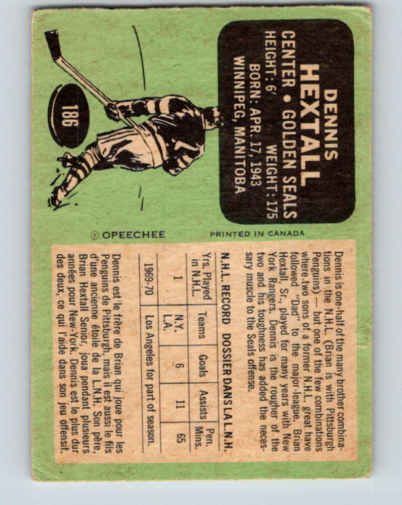 1970-71 O-Pee-Chee #186 Dennis Hextall California Golden Seals V2902