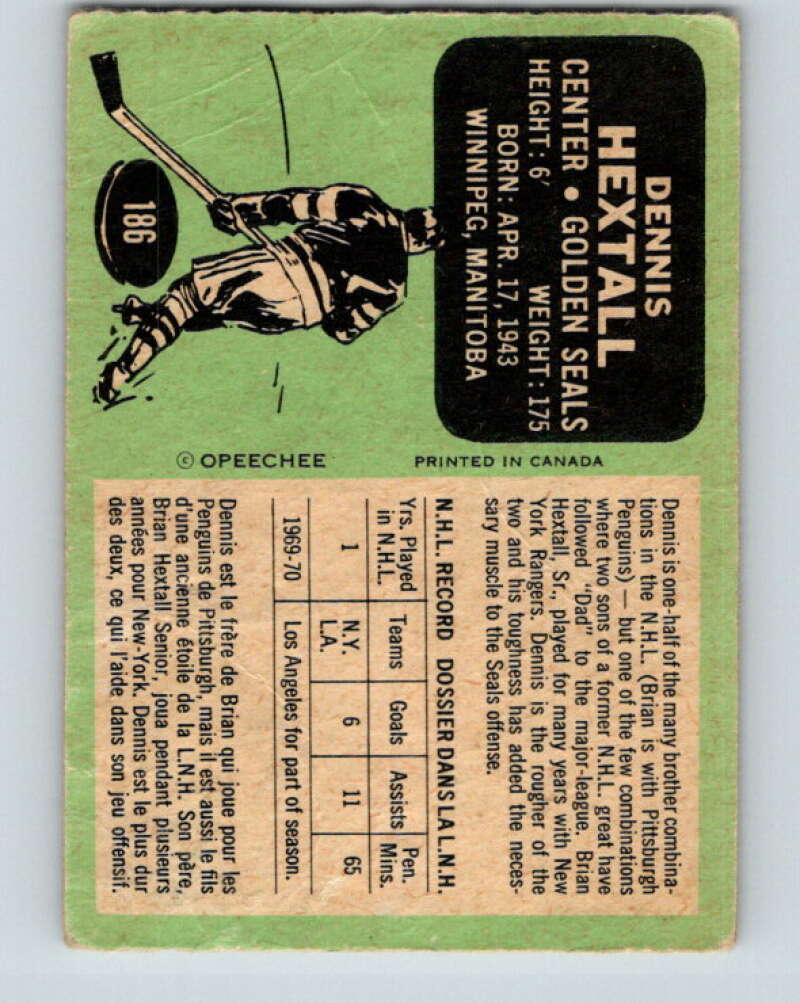 1970-71 O-Pee-Chee #186 Dennis Hextall California Golden Seals V2903