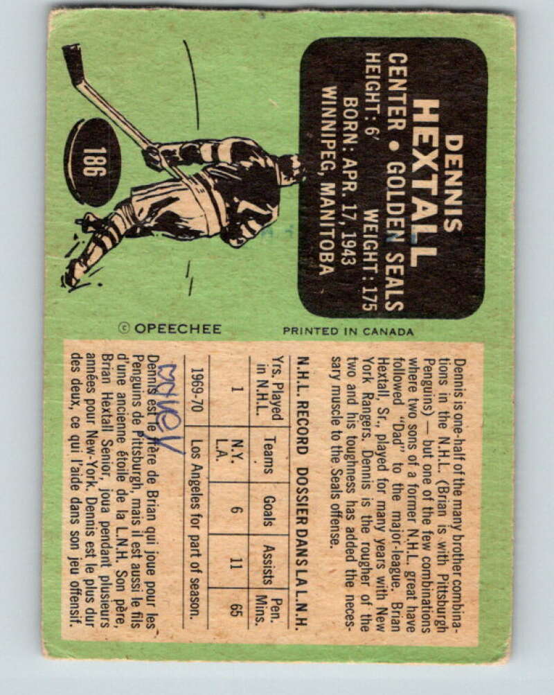 1970-71 O-Pee-Chee #186 Dennis Hextall California Golden Seals V2904
