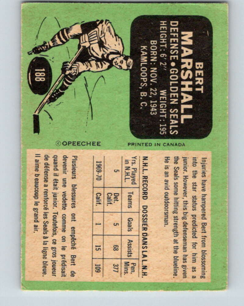 1970-71 O-Pee-Chee #188 Bert Marshall California Golden Seals V2911