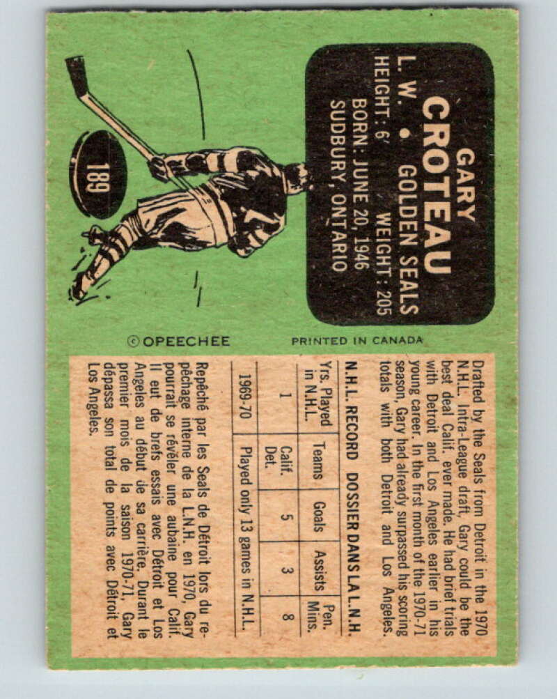 1970-71 O-Pee-Chee #190 Ted Hampson California Golden Seals V2913