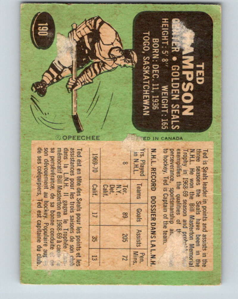 1970-71 O-Pee-Chee #190 Ted Hampson California Golden Seals V2914