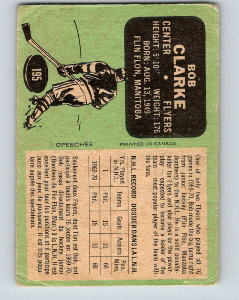 1970-71 O-Pee-Chee #195 Bobby Clarke RC Rookie V2928