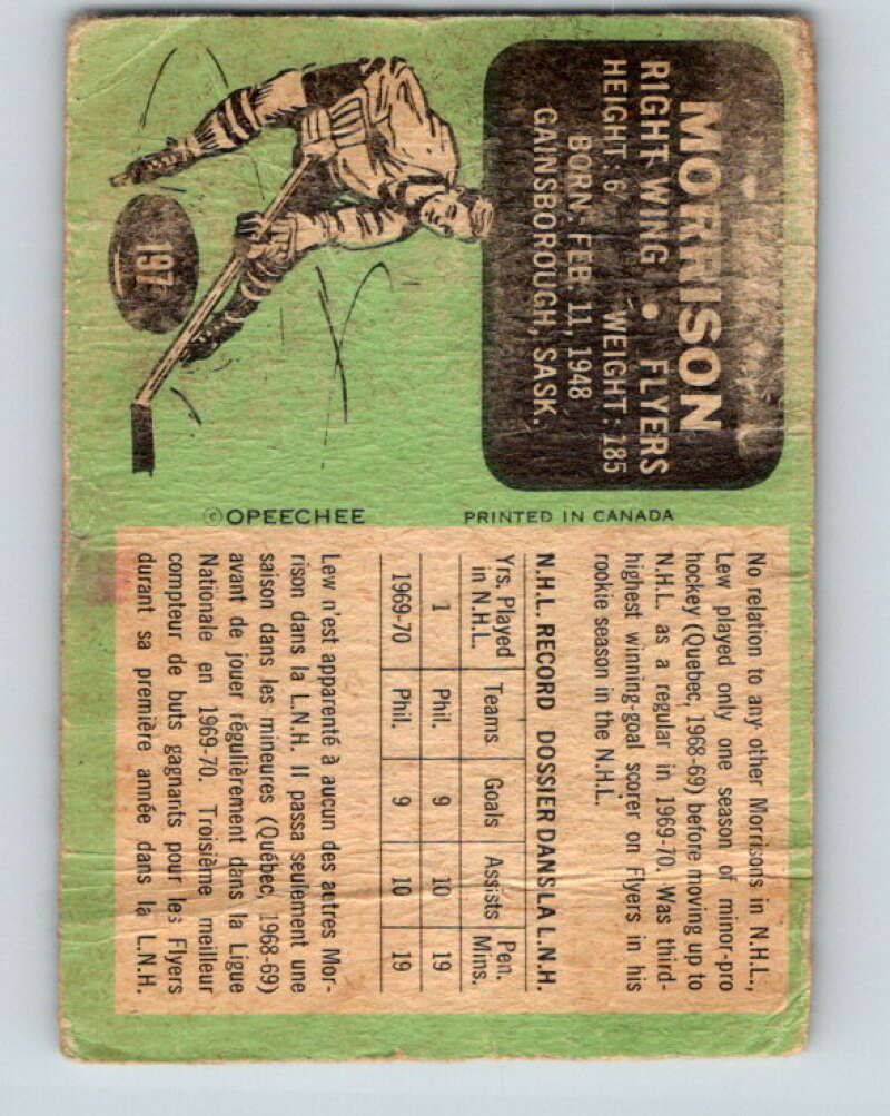 1970-71 O-Pee-Chee #197 Lew Morrison RC Rookie V2931