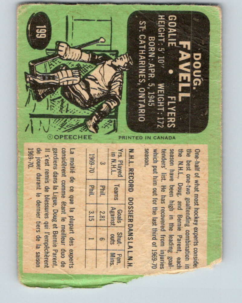 1970-71 O-Pee-Chee #199 Doug Favell Philadelphia Flyers V2935