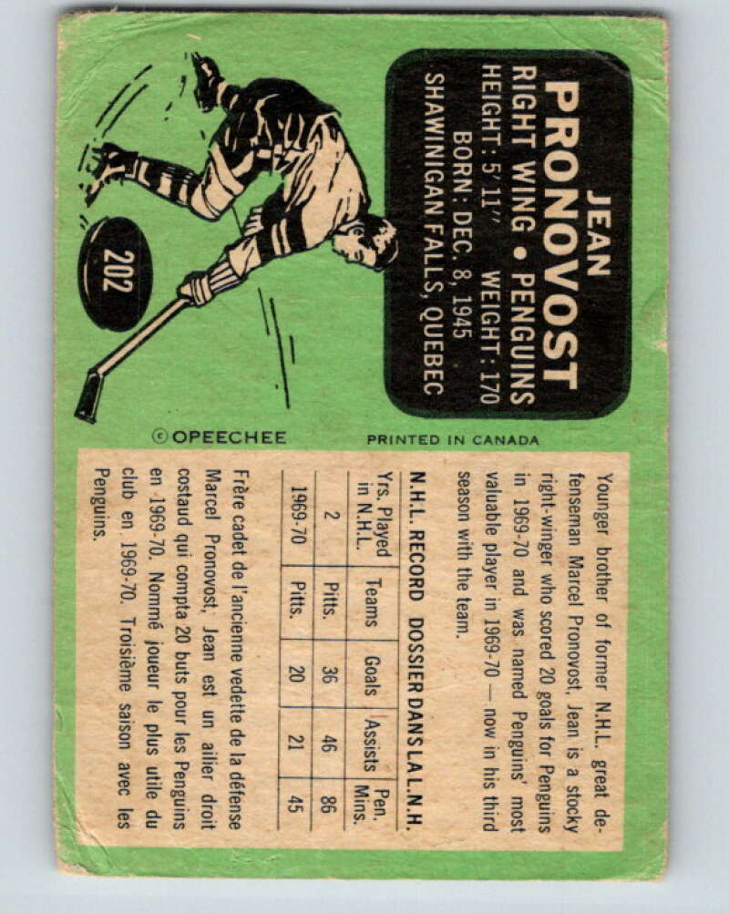 1970-71 O-Pee-Chee #202 Jean Pronovost Pittsburgh Penguins V2943