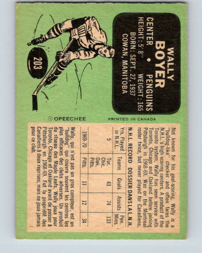 1970-71 O-Pee-Chee #203 Wally Boyer Pittsburgh Penguins V2945
