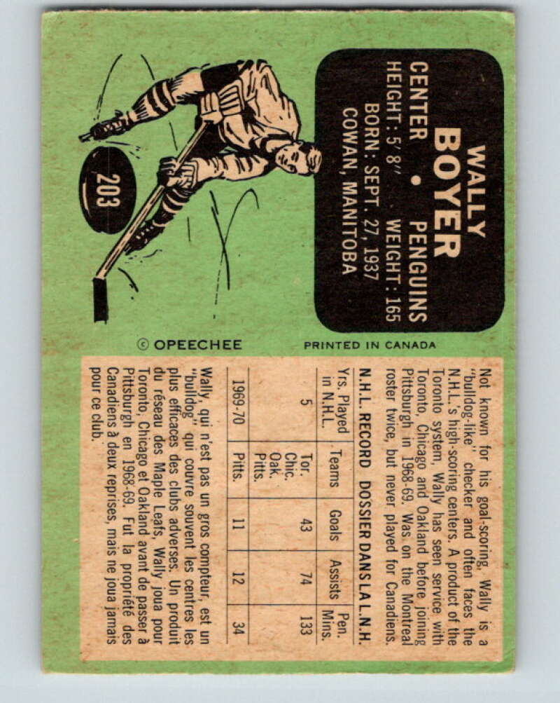 1970-71 O-Pee-Chee #203 Wally Boyer Pittsburgh Penguins V2947