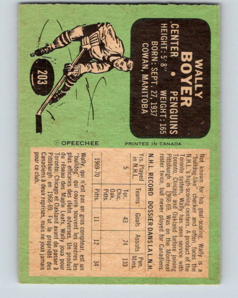 1970-71 O-Pee-Chee #203 Wally Boyer Pittsburgh Penguins V2951