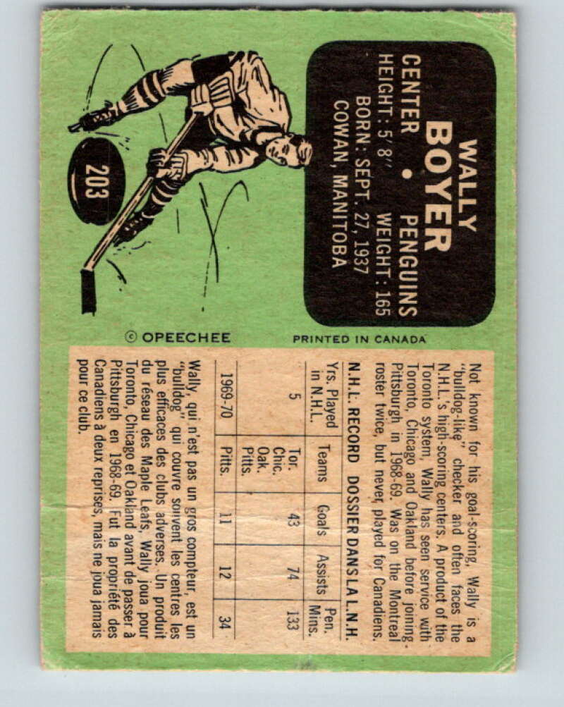 1970-71 O-Pee-Chee #203 Wally Boyer Pittsburgh Penguins V2958
