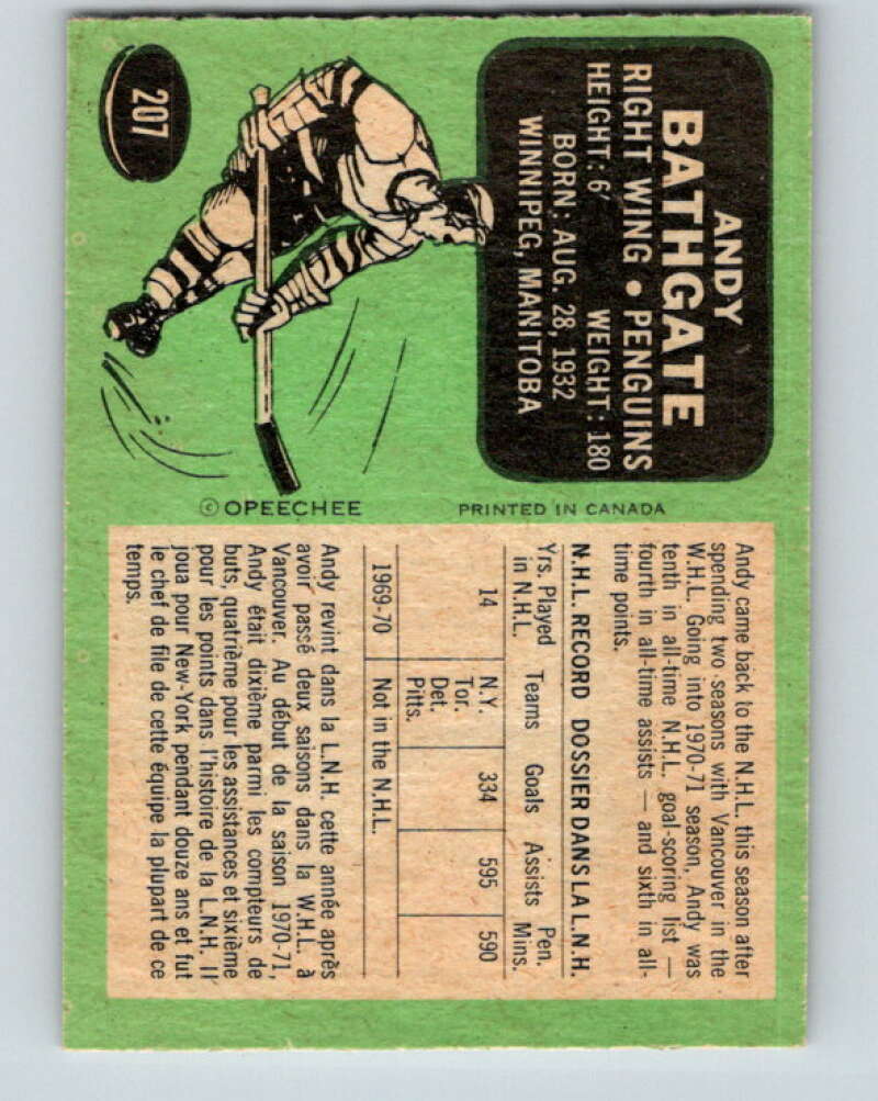 1970-71 O-Pee-Chee #207 Andy Bathgate Pittsburgh Penguins V2973