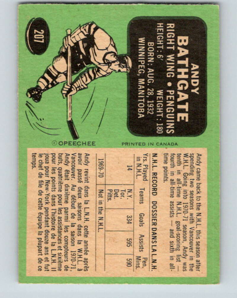 1970-71 O-Pee-Chee #207 Andy Bathgate Pittsburgh Penguins V2974