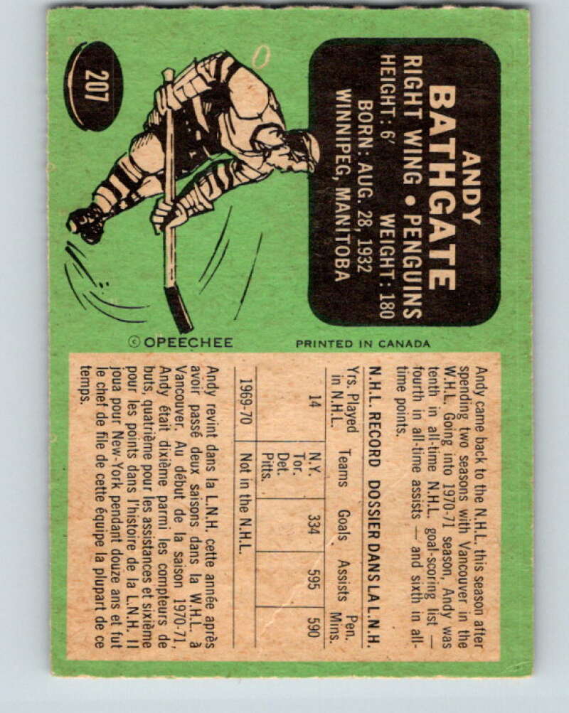 1970-71 O-Pee-Chee #207 Andy Bathgate Pittsburgh Penguins V2975