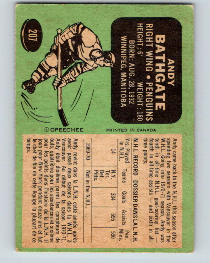 1970-71 O-Pee-Chee #207 Andy Bathgate Pittsburgh Penguins V2976