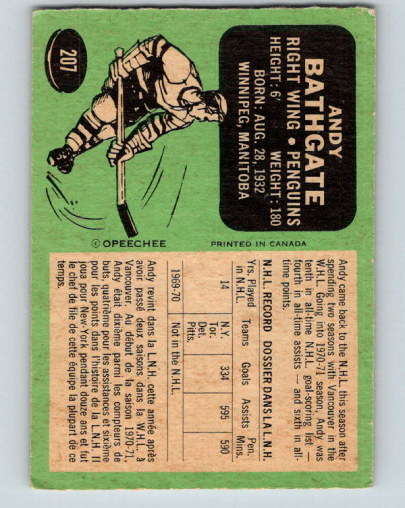 1970-71 O-Pee-Chee #207 Andy Bathgate Pittsburgh Penguins V2977