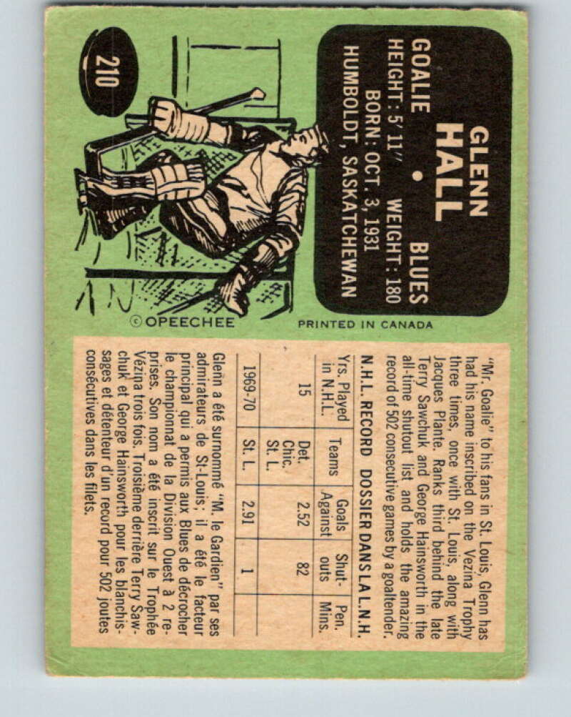 1970-71 O-Pee-Chee #210 Glenn Hall St. Louis Blues V2983