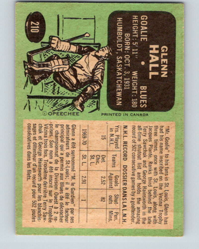 1970-71 O-Pee-Chee #210 Glenn Hall St. Louis Blues V2986