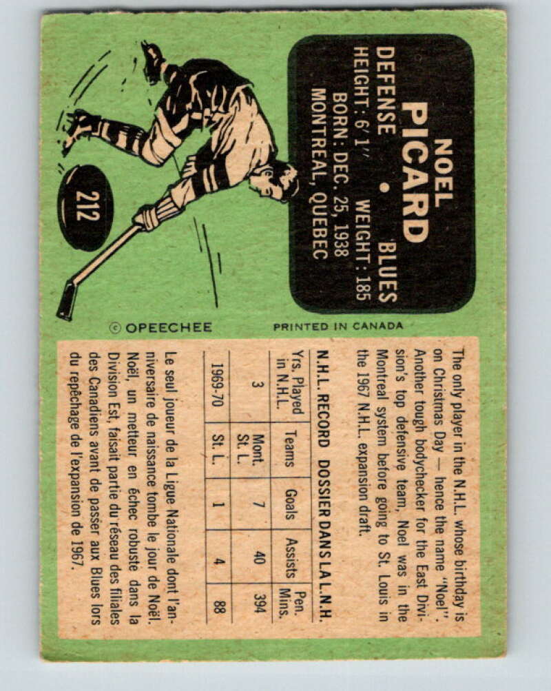1970-71 O-Pee-Chee #212 Noel Picard St. Louis Blues V2992