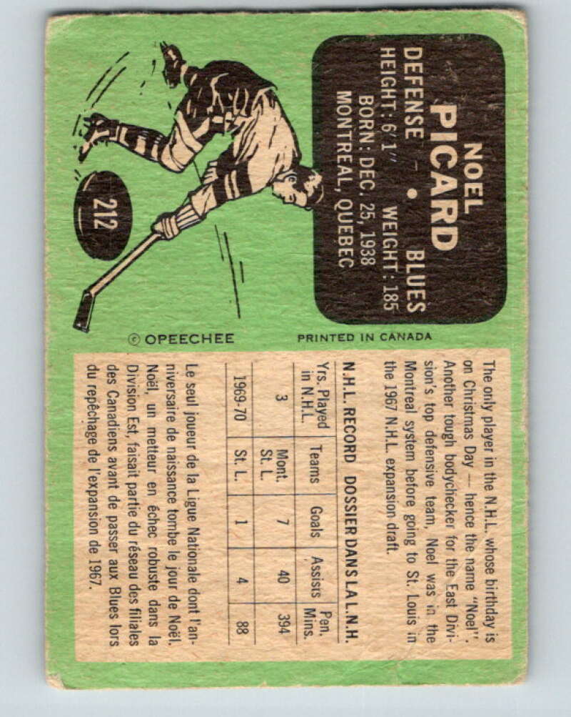 1970-71 O-Pee-Chee #212 Noel Picard St. Louis Blues V2993
