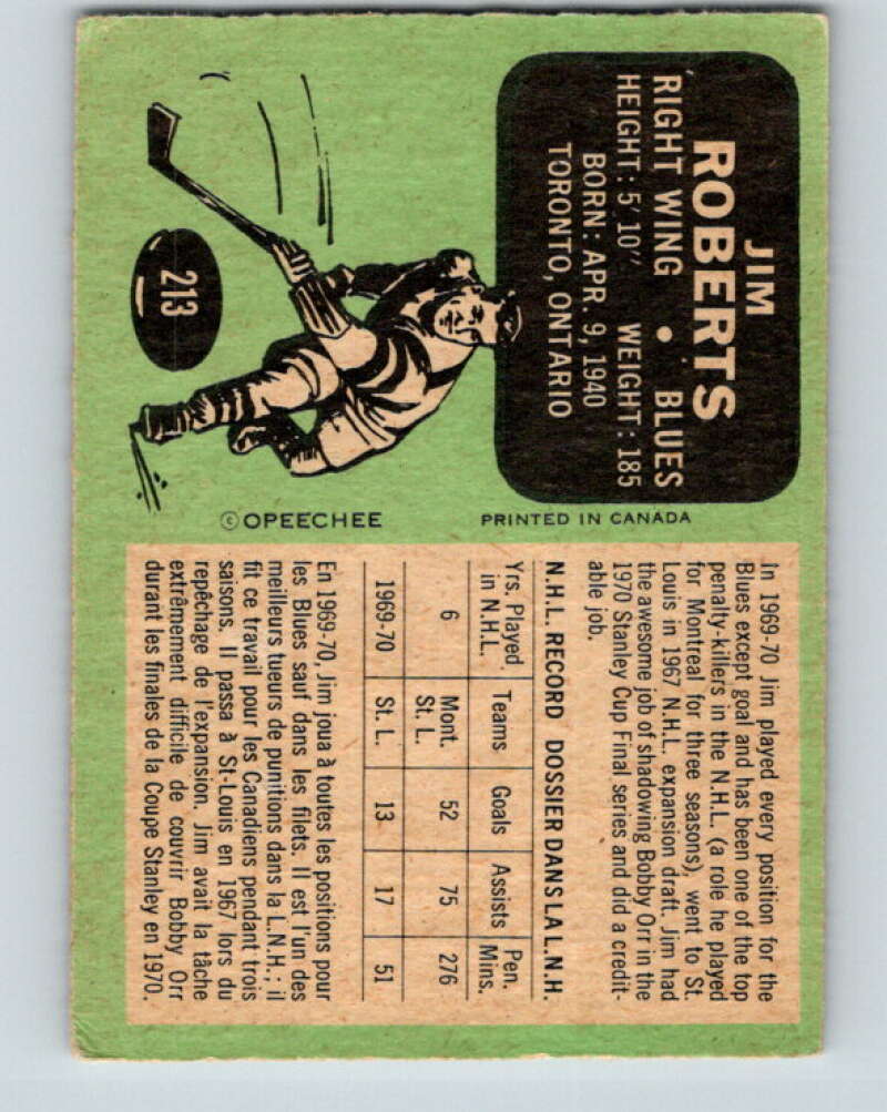 1970-71 O-Pee-Chee #213 Jim Roberts St. Louis Blues V2998