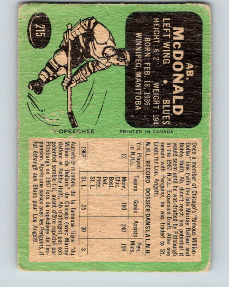 1970-71 O-Pee-Chee #215 Ab McDonald St. Louis Blues V3005