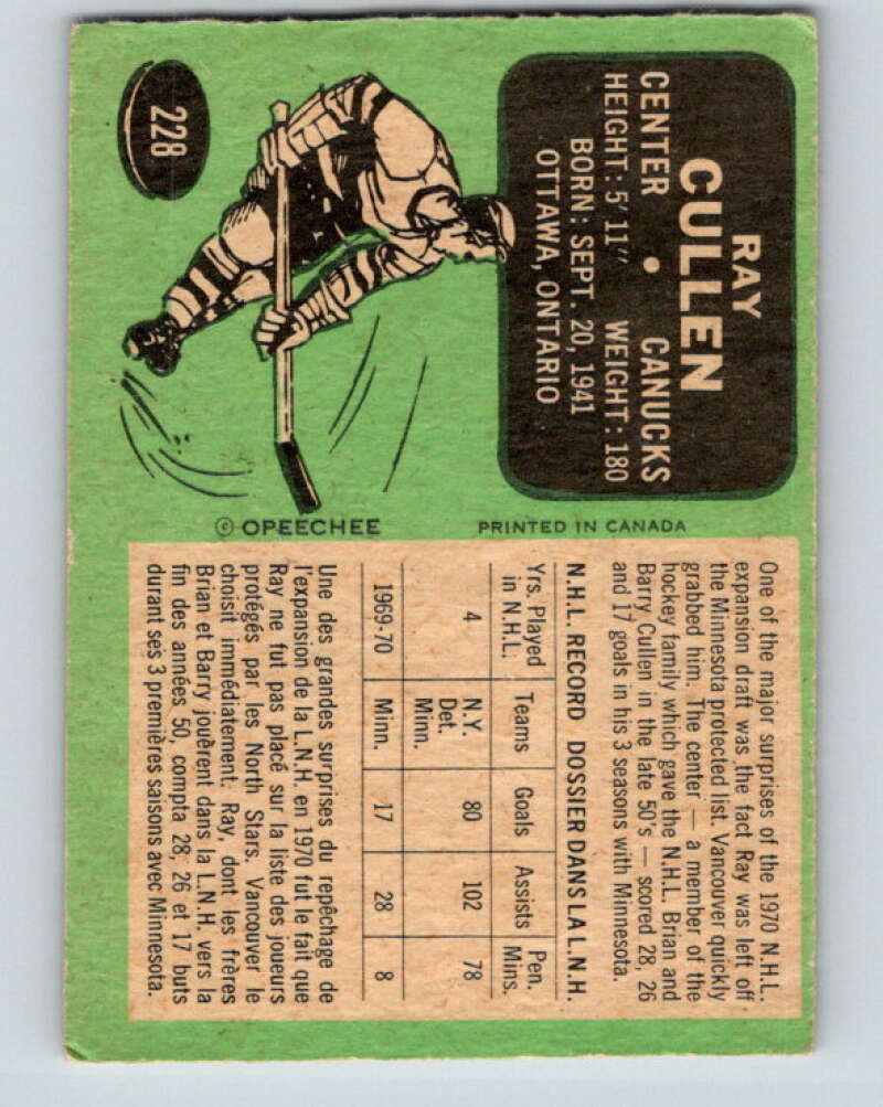 1970-71 O-Pee-Chee #228 Ray Cullen Vancouver Canucks V3036