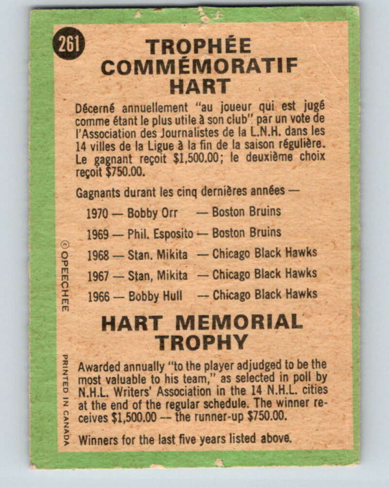 1970-71 O-Pee-Chee #261 Hart Trophy V3125