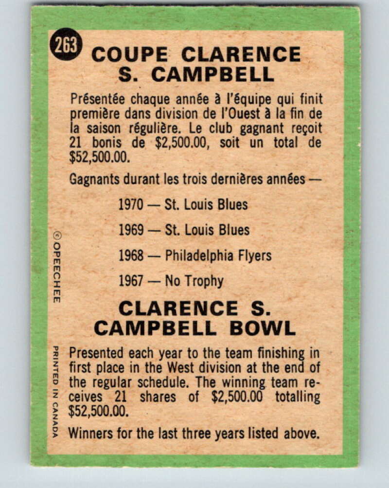 1970-71 O-Pee-Chee #263 Clarence Campbell Bowl V3129