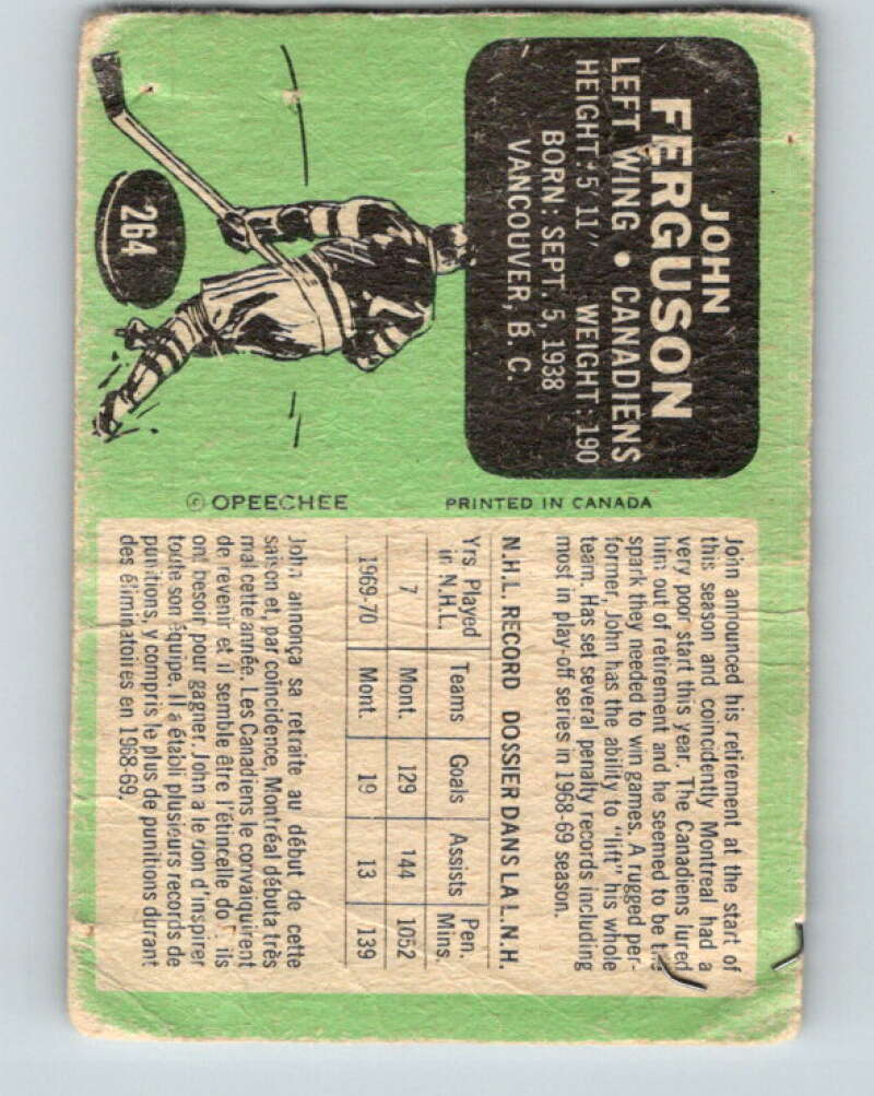 1970-71 O-Pee-Chee #264 John Ferguson Montreal Canadiens V3132