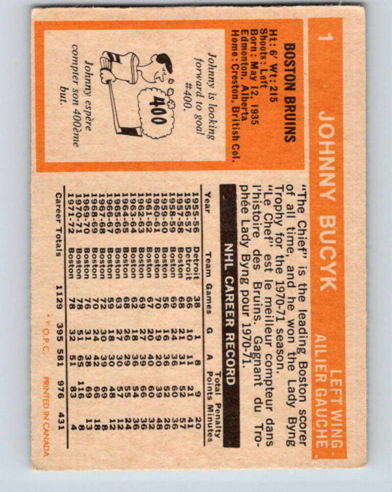 1972-73 O-Pee-Chee #1 Johnny Bucyk Boston Bruins V3135