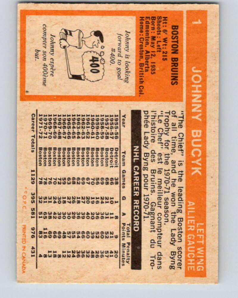 1972-73 O-Pee-Chee #1 Johnny Bucyk Boston Bruins V3136