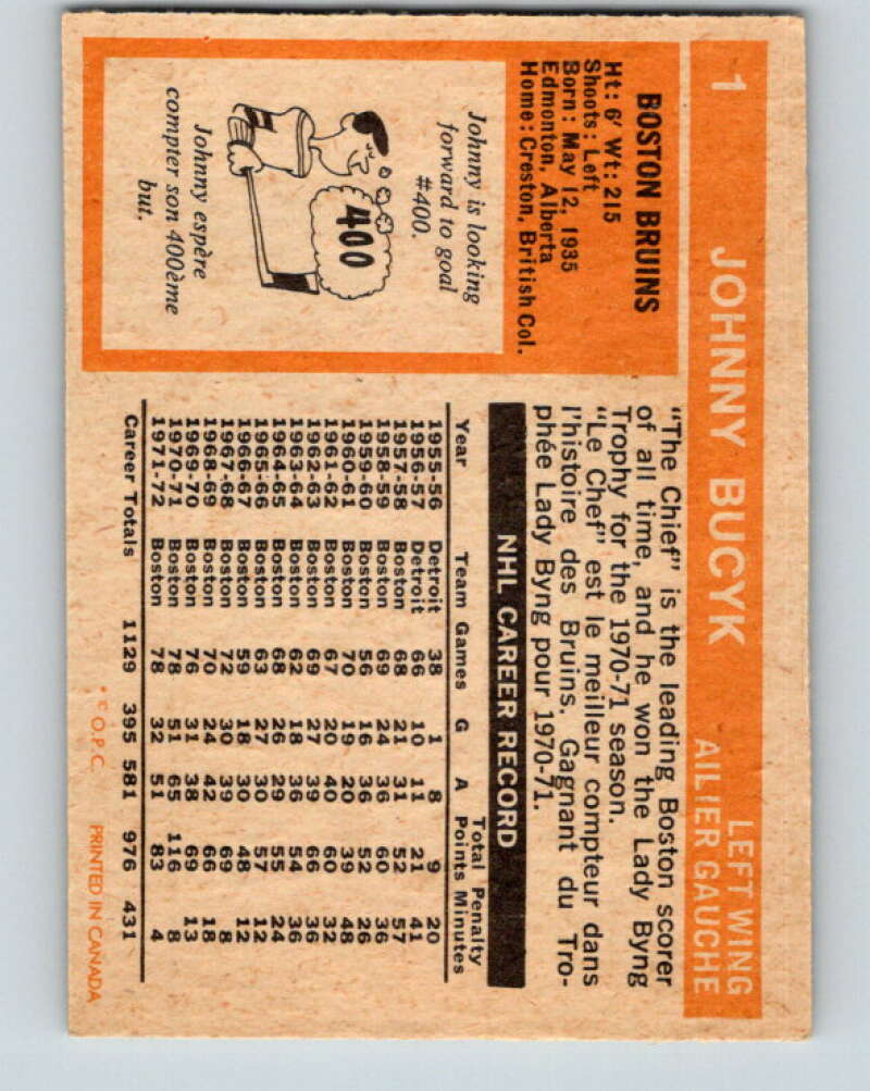 1972-73 O-Pee-Chee #1 Johnny Bucyk Boston Bruins V3137