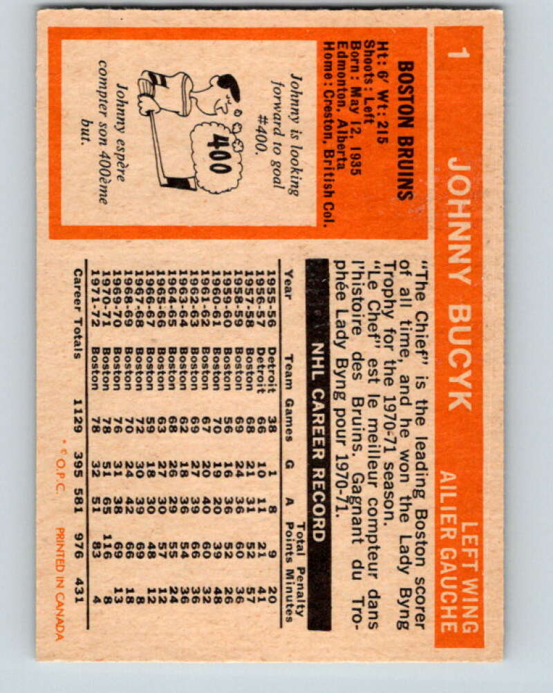 1972-73 O-Pee-Chee #1 Johnny Bucyk Boston Bruins V3138