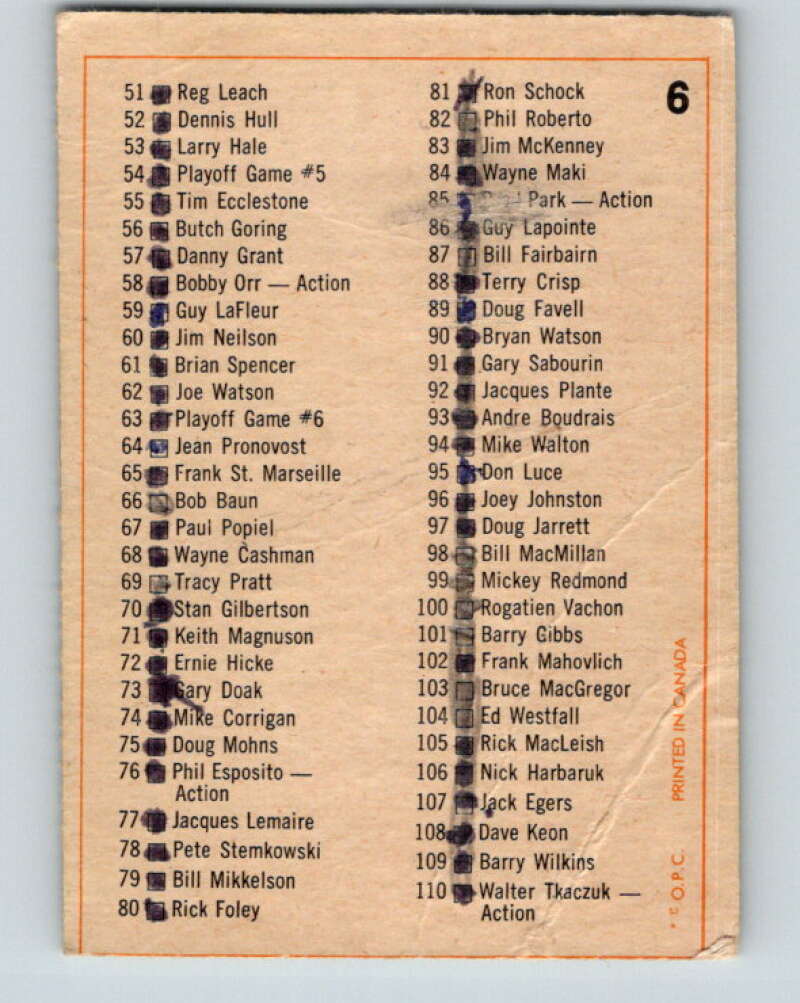 1972-73 O-Pee-Chee #6 Checklist V3177
