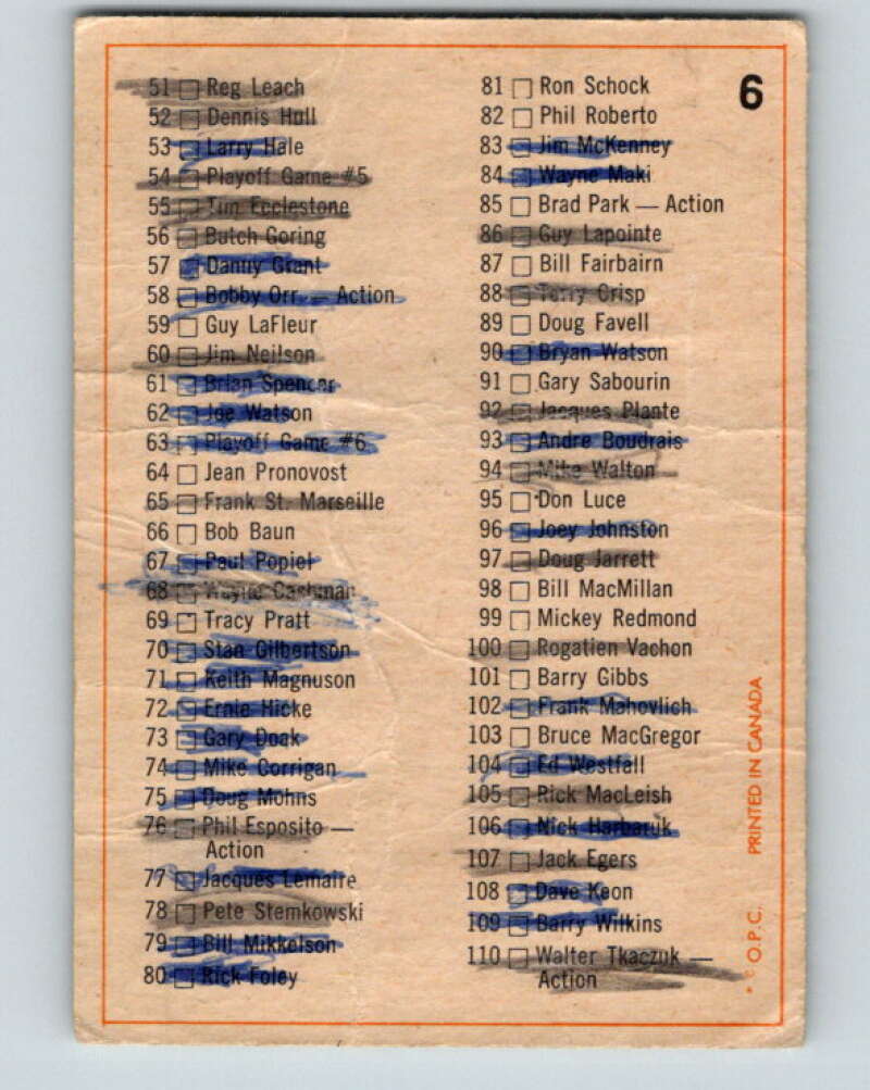 1972-73 O-Pee-Chee #6 Checklist V3178
