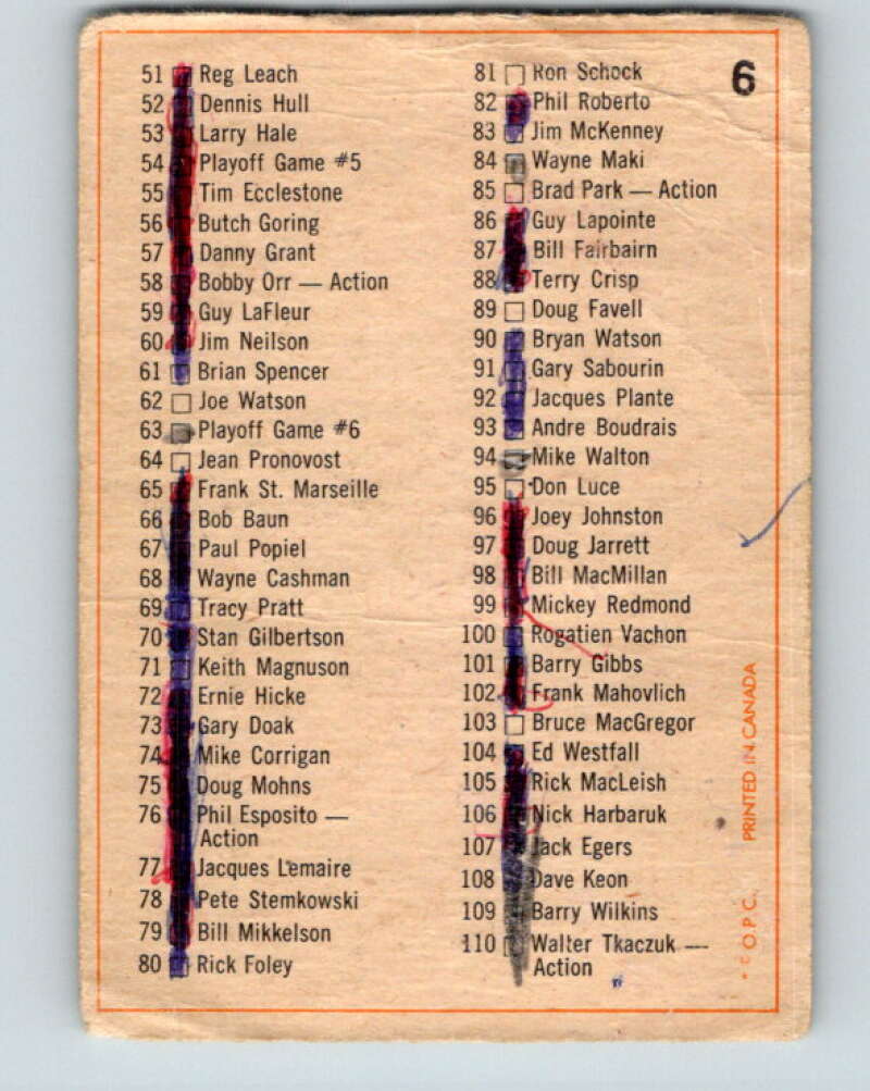 1972-73 O-Pee-Chee #6 Checklist V3179