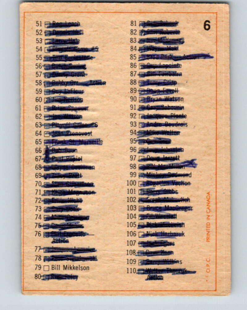 1972-73 O-Pee-Chee #6 Checklist V3180