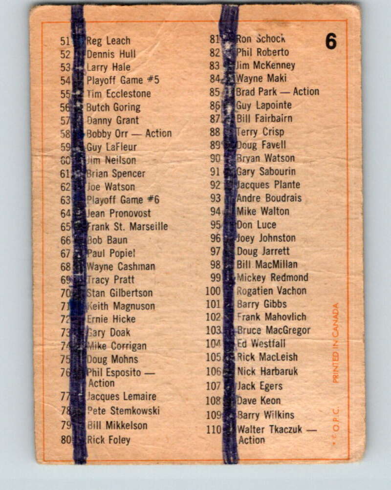 1972-73 O-Pee-Chee #6 Checklist V3181