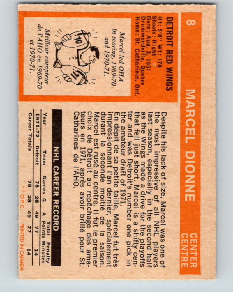 1972-73 O-Pee-Chee #8 Marcel Dionne Detroit Red Wings V3184