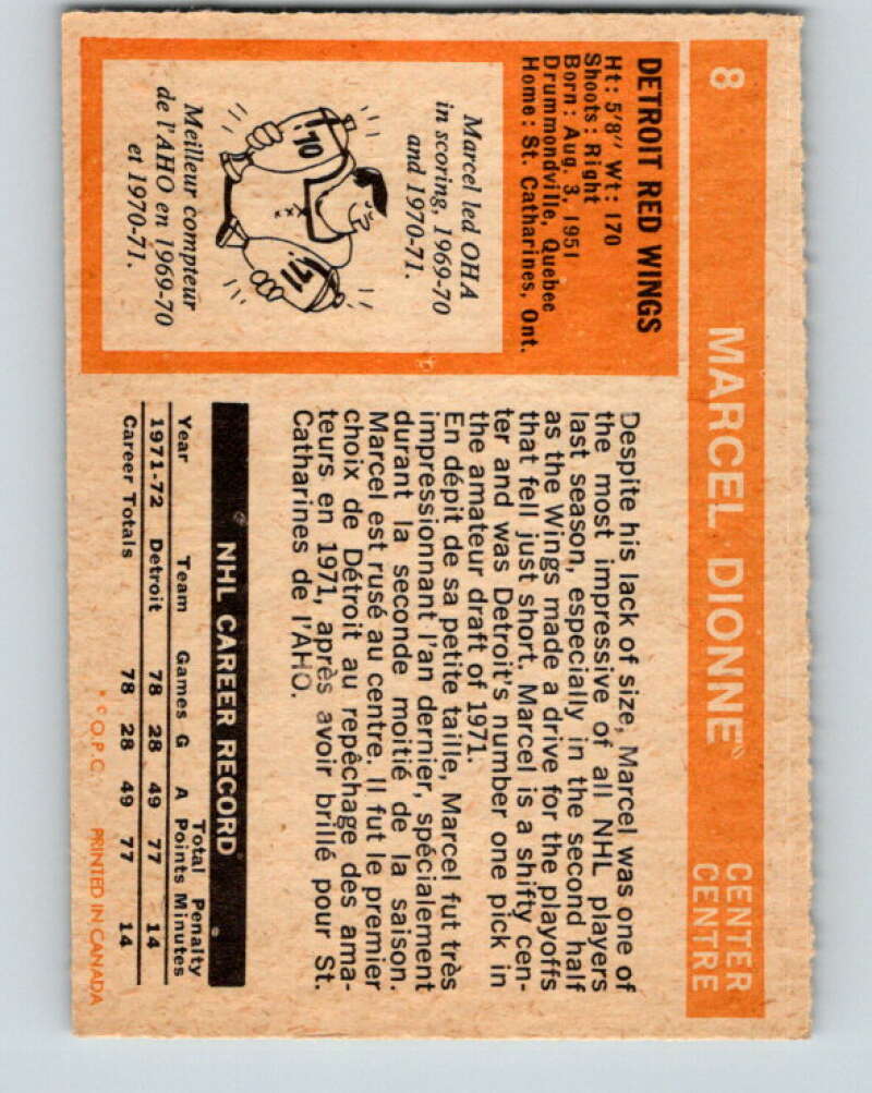1972-73 O-Pee-Chee #8 Marcel Dionne Detroit Red Wings V3185
