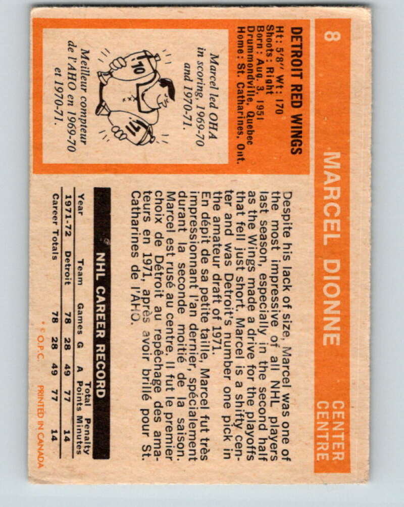 1972-73 O-Pee-Chee #8 Marcel Dionne Detroit Red Wings V3186