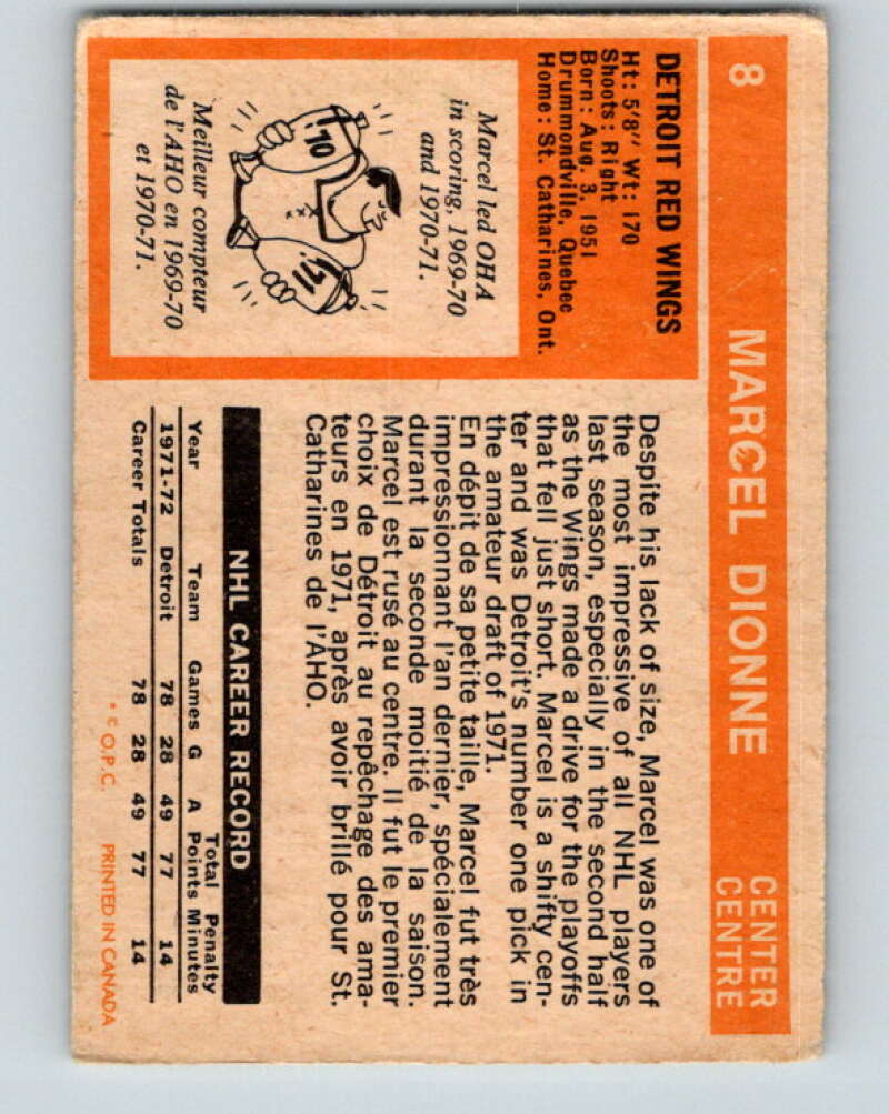 1972-73 O-Pee-Chee #8 Marcel Dionne Detroit Red Wings V3187