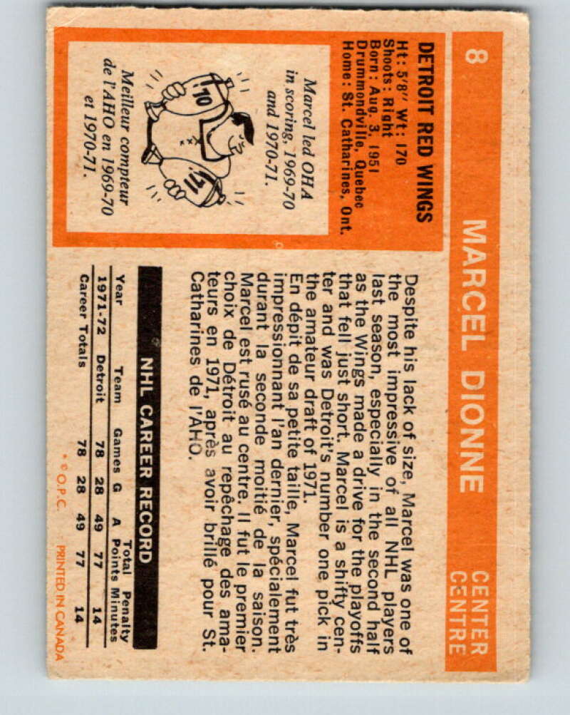 1972-73 O-Pee-Chee #8 Marcel Dionne Detroit Red Wings V3188